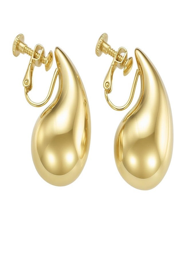 ZENCHEER 14K Gold Clip On Earrings Women,Teardrop Chunky Detachable Hoop Clip-On Earrings for Non Pierced Ears Hypoallergenic Lightweight Earring Clips (Gold) - Image 1
